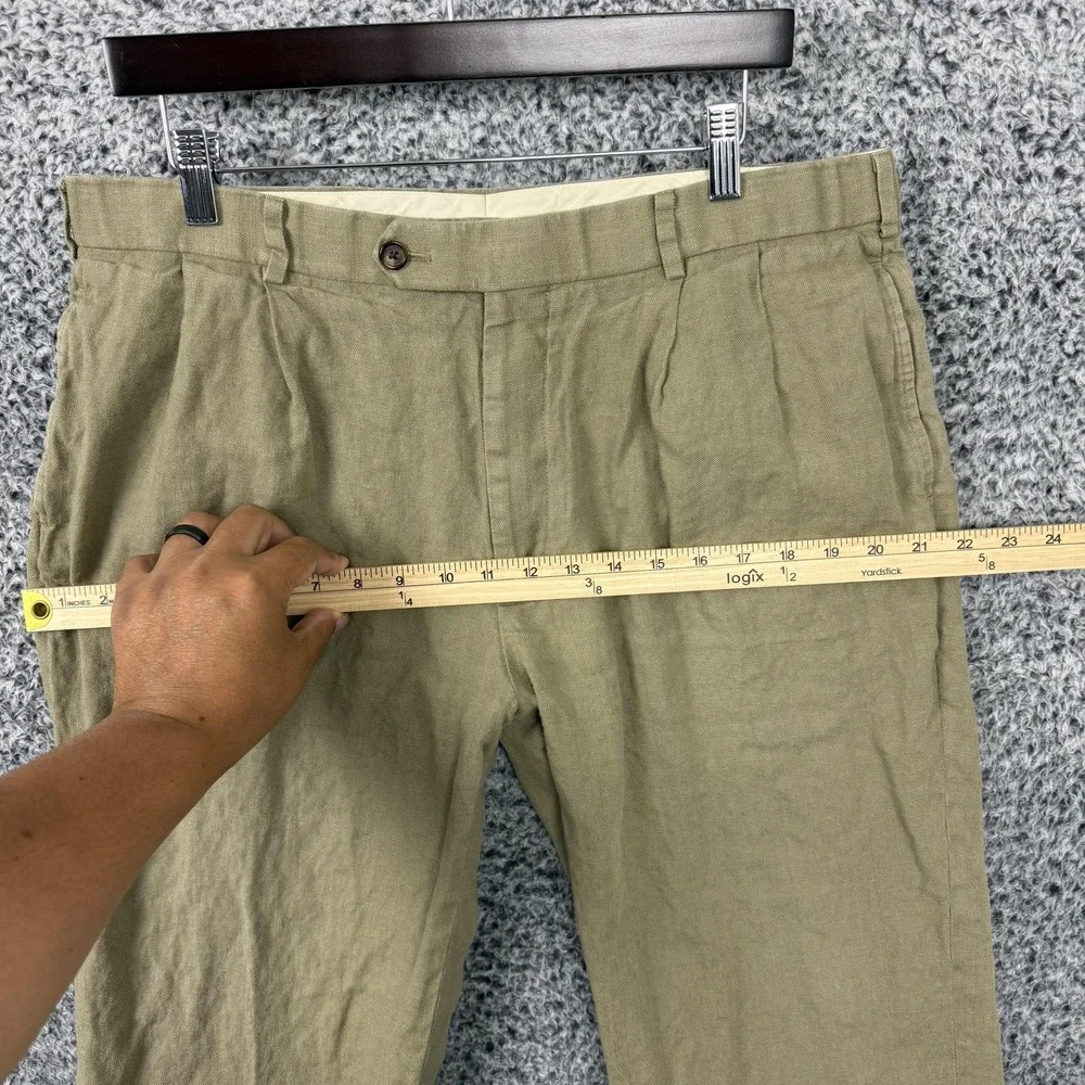 Brooks Brothers Pants Mens 38x30 Beige Irish Linen 1818 Madison Pleated Cuffed